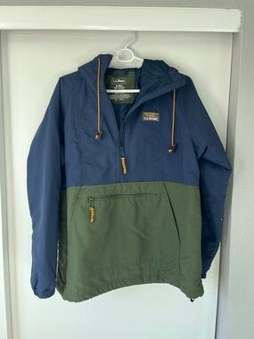 L.L.Bean Navy and Olive Hooded Pullover Anorak
